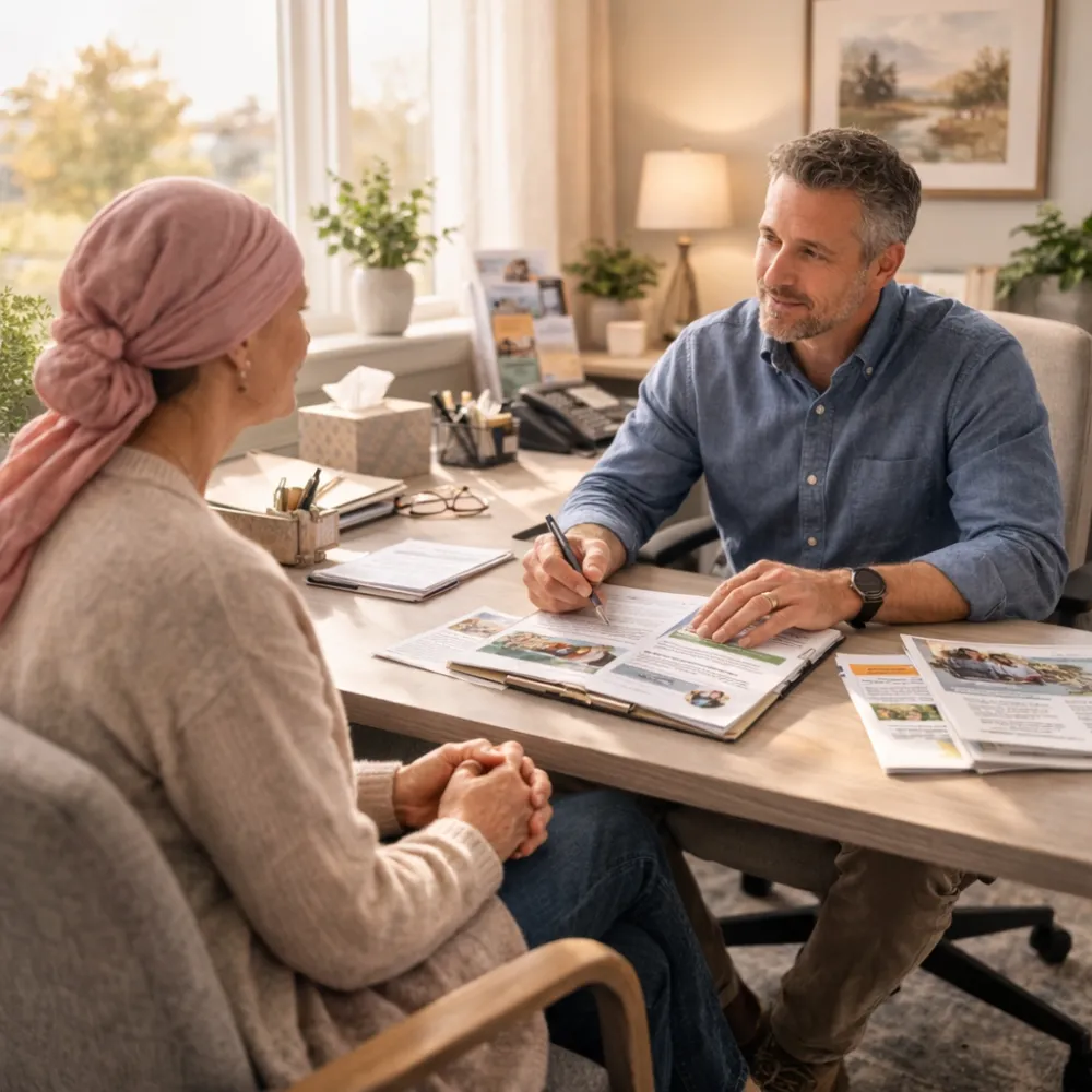 Person helping a cancer patient with informational support